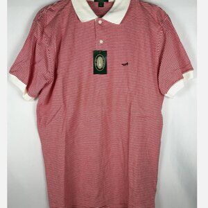 NWT Vintage 90s Hill & Archer Red White Striped Polo Shirt Mens L Trumpet Logo